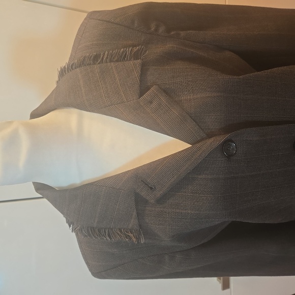 Harve Bernard Sport Wool Pin Striped Fringe Single Breasted Blazer Brown Size 10 - Picture 2 of 9